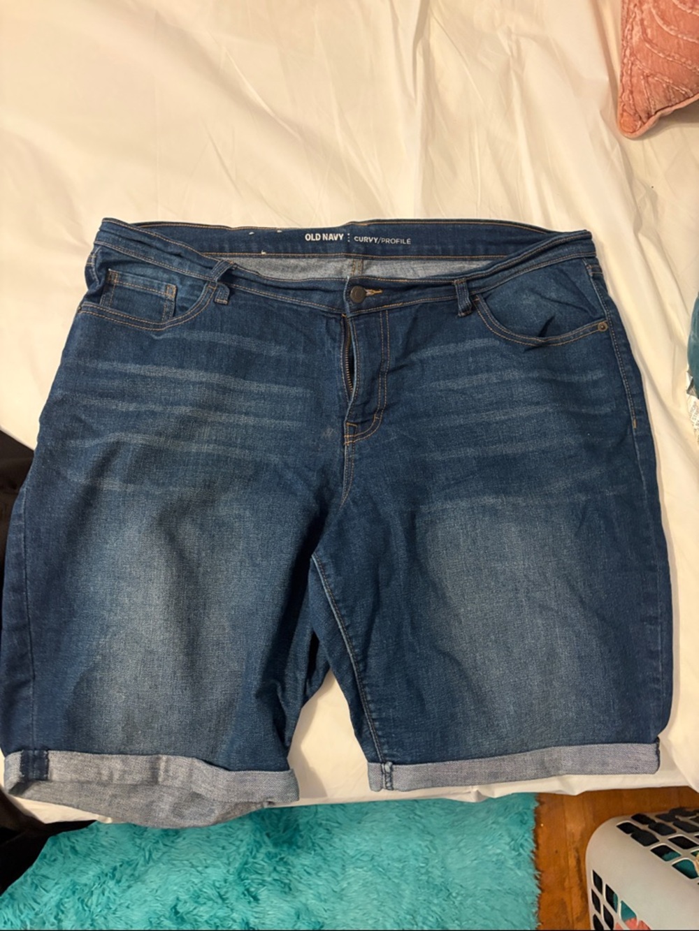 Old Navy Curvy Profile Dark Blue Rolled Cuff Jean Shorts